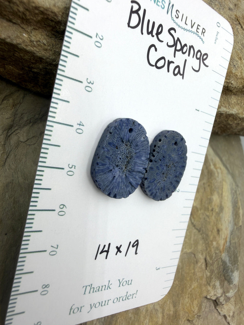Blue Sponge Matching Earring Slab Bead Pair 14x19mm - Coral