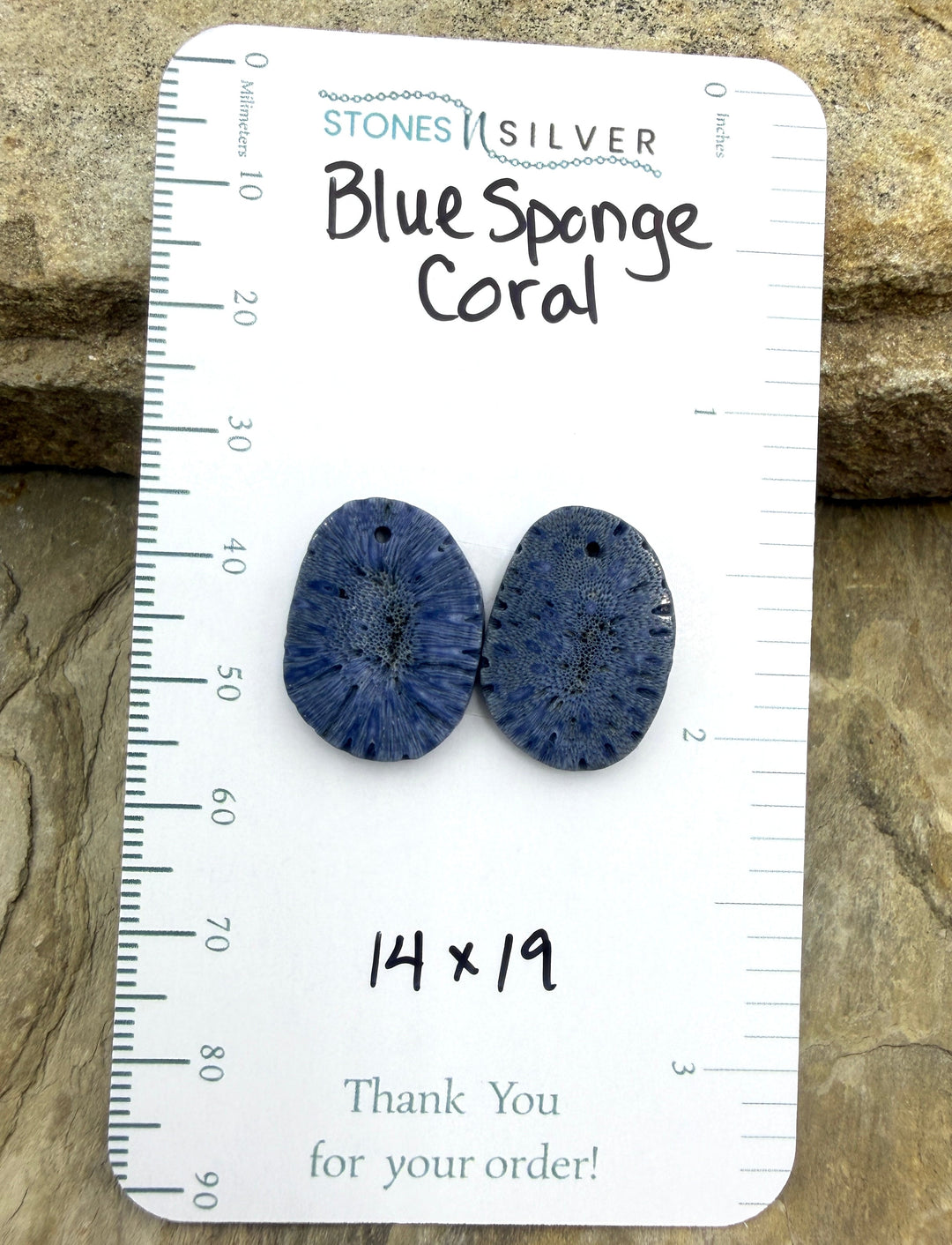 Blue Sponge Matching Earring Slab Bead Pair 14x19mm - Coral