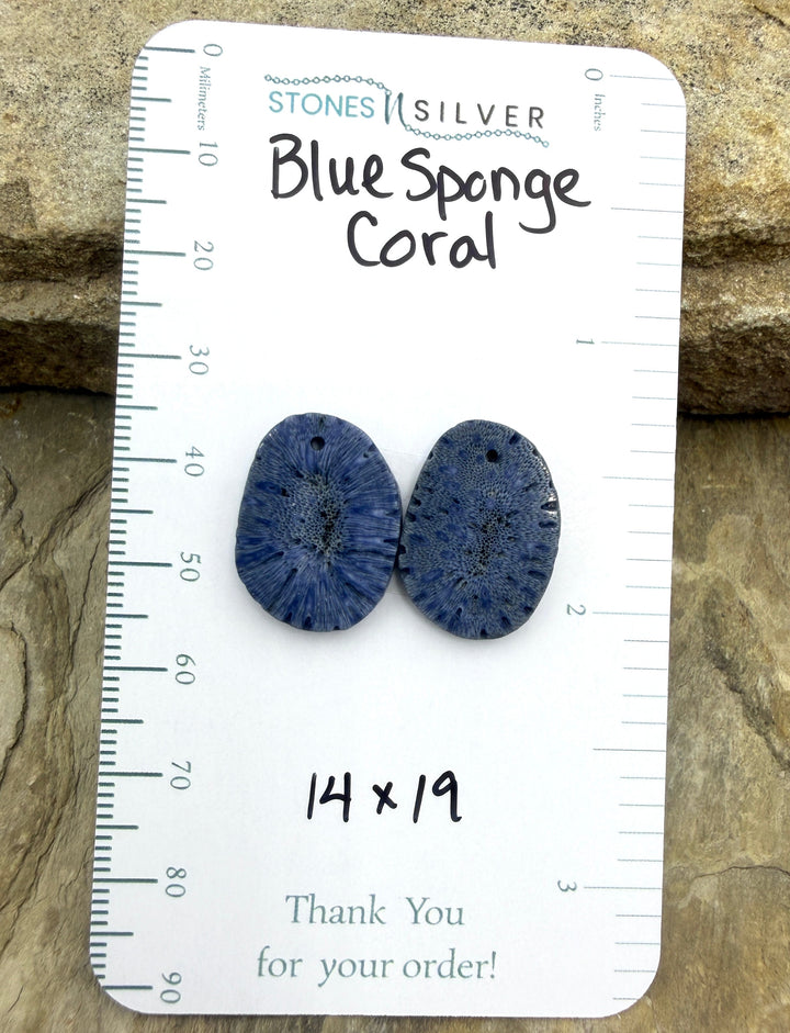 Blue Sponge Matching Earring Slab Bead Pair 14x19mm - Coral