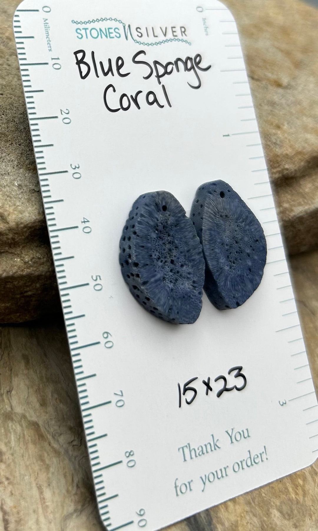 Blue Sponge Matching Earring Slab Bead Pair 15x23mm - Coral