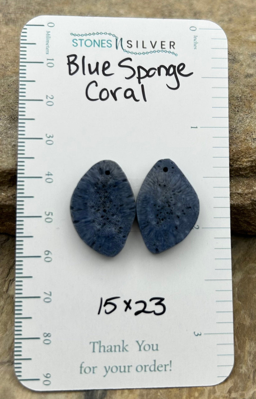 Blue Sponge Matching Earring Slab Bead Pair 15x23mm - Coral