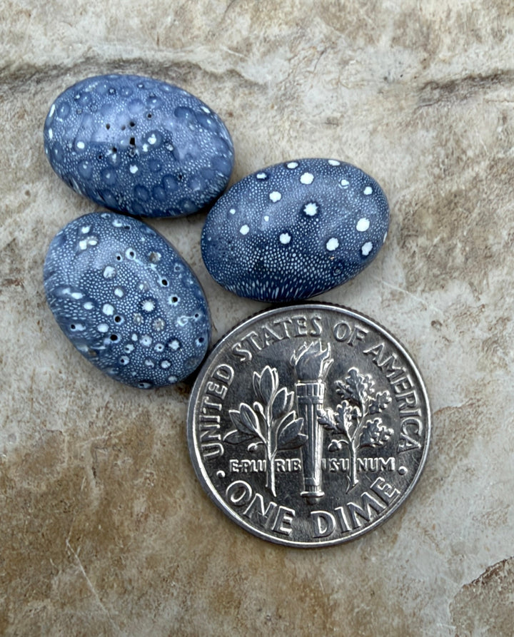 Blue Sponge Matching Earring Slab Bead Pair 15x27mm - Coral