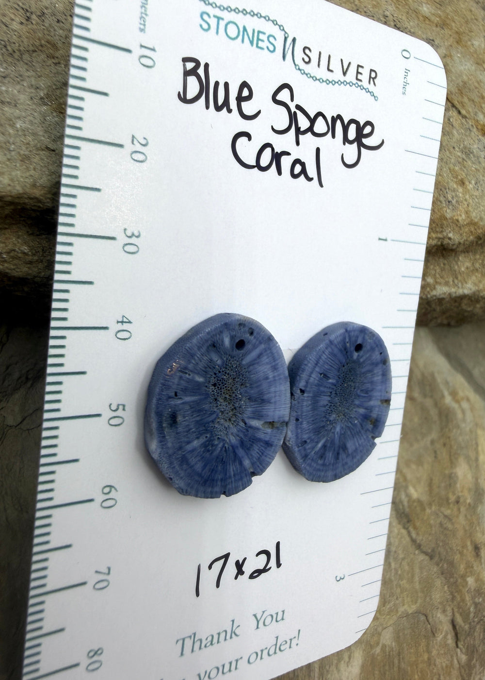 Blue Sponge Matching Earring Slab Bead Pair 17x21mm - Coral