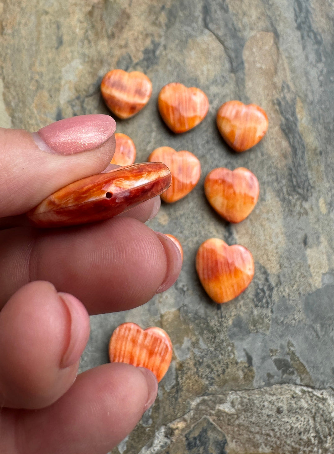 Bright Orange Spiny Oyster Heart Shaped Focal Pendant Beads