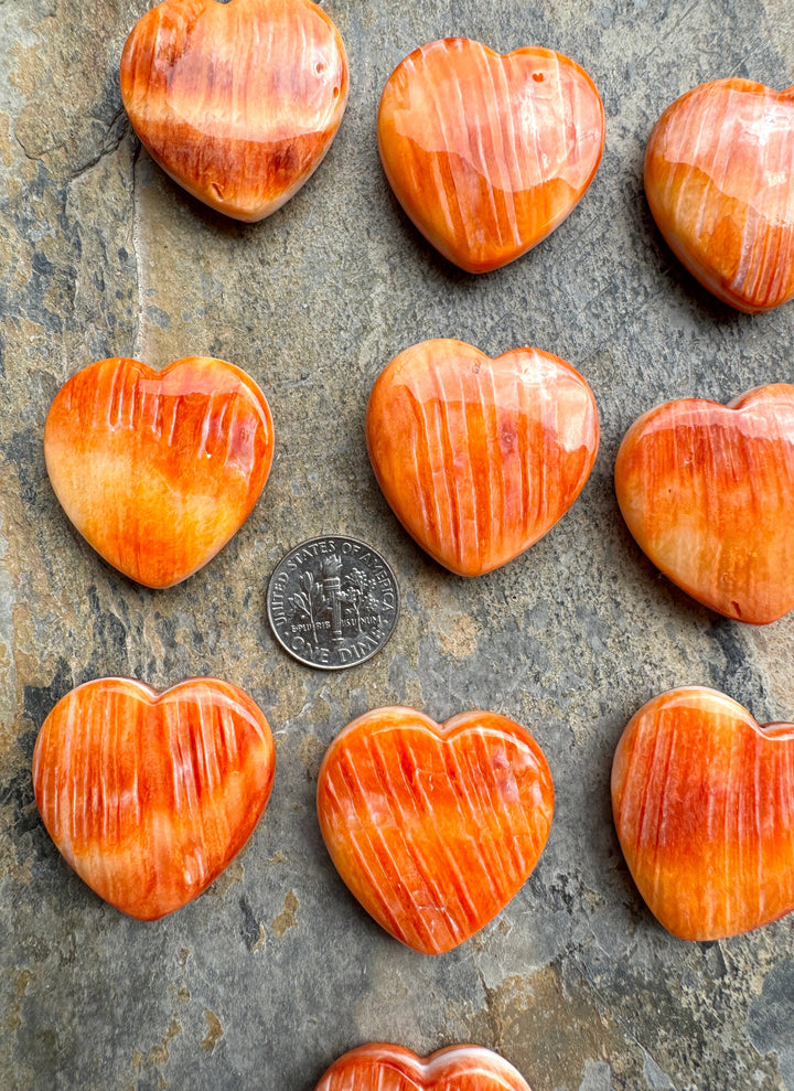 Bright Orange Spiny Oyster Heart Shaped Focal Pendant Beads