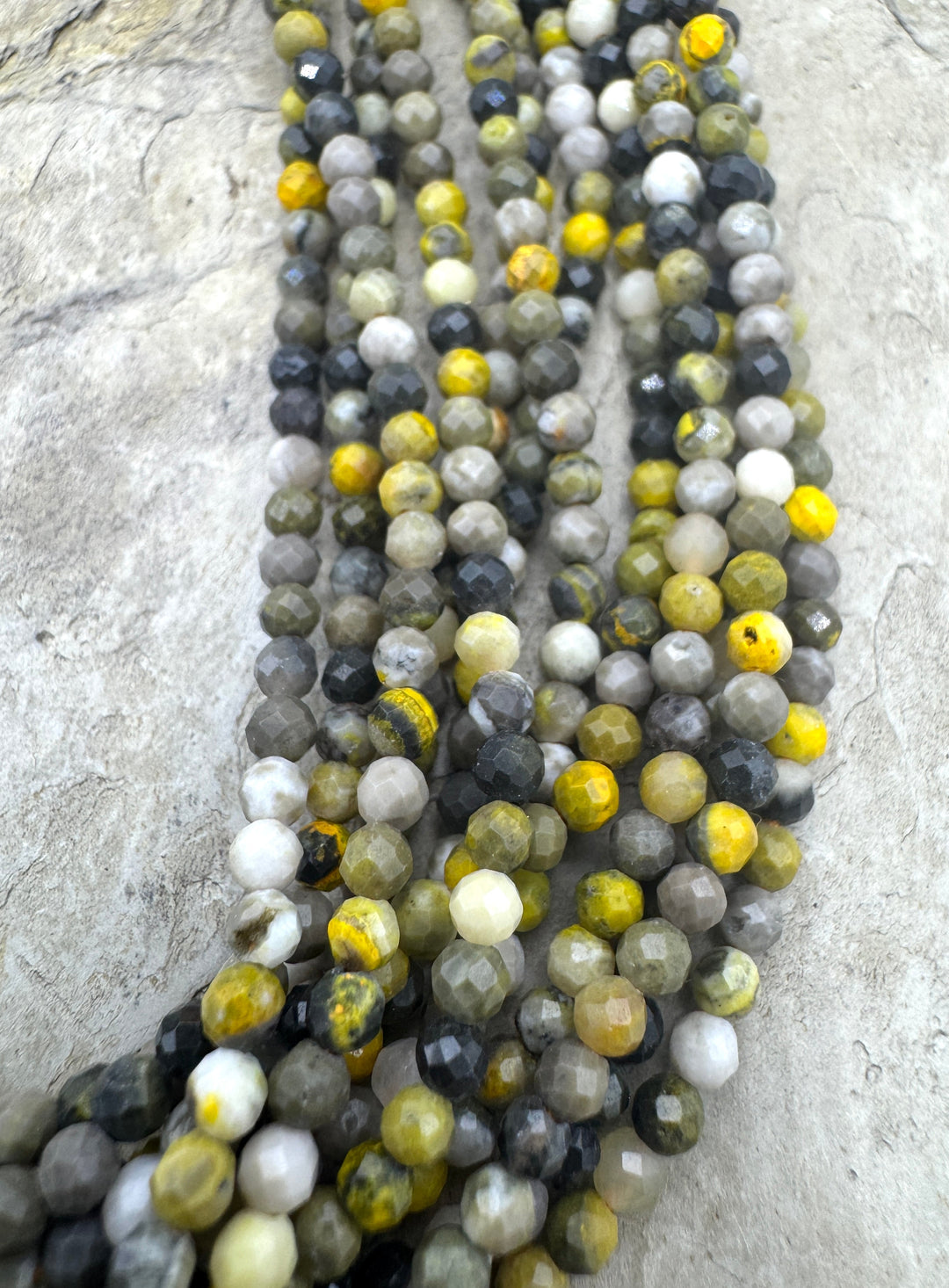 Bumblebee Jasper Micro Faceted 3mm Round Beads 13 Inch