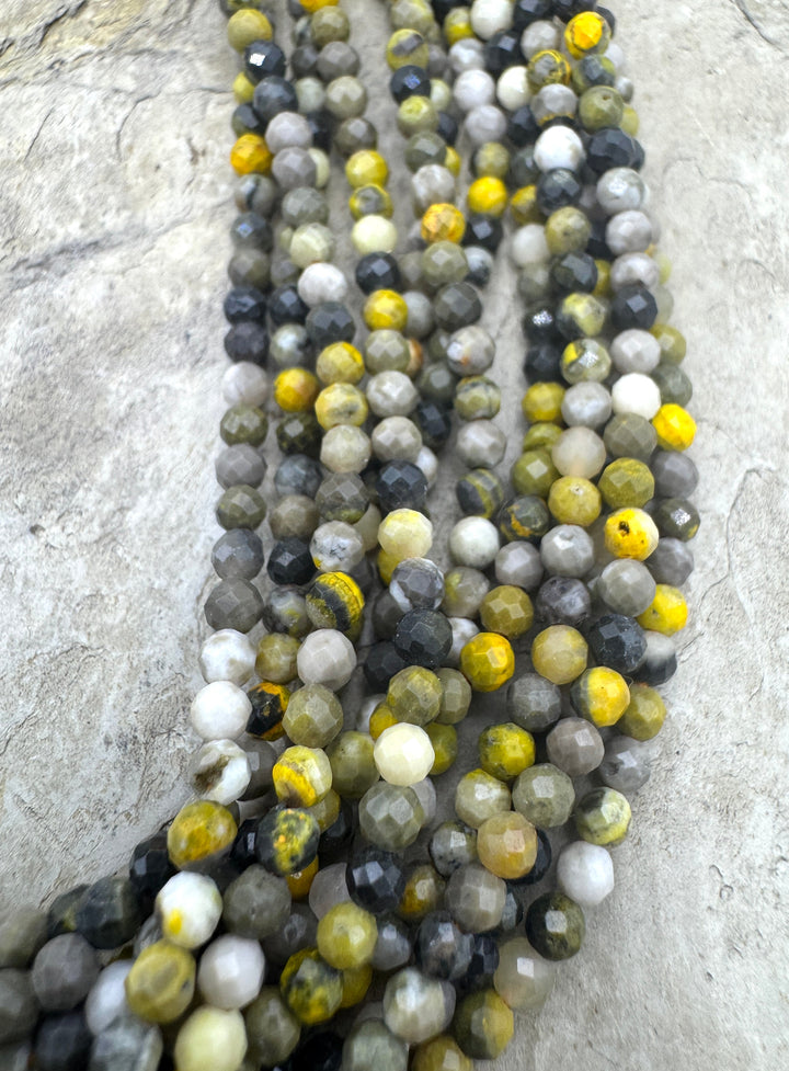 Bumblebee Jasper Micro Faceted 3mm Round Beads 13 Inch