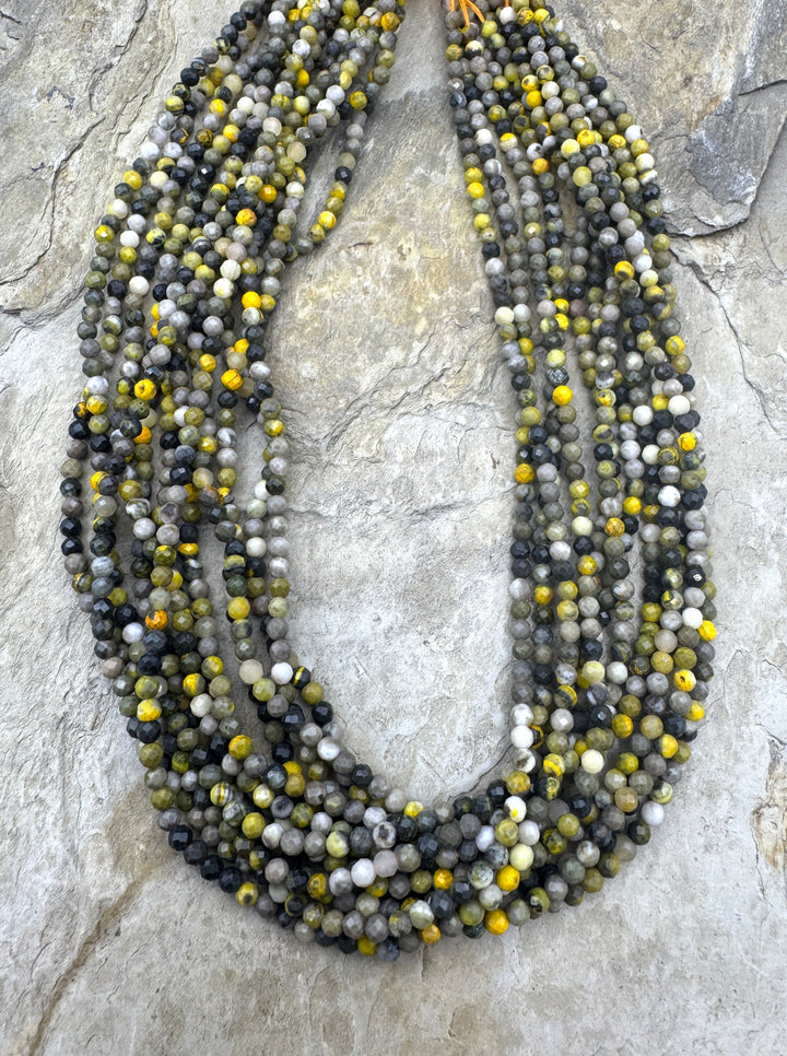 Bumblebee Jasper Micro Faceted 3mm Round Beads 13 Inch