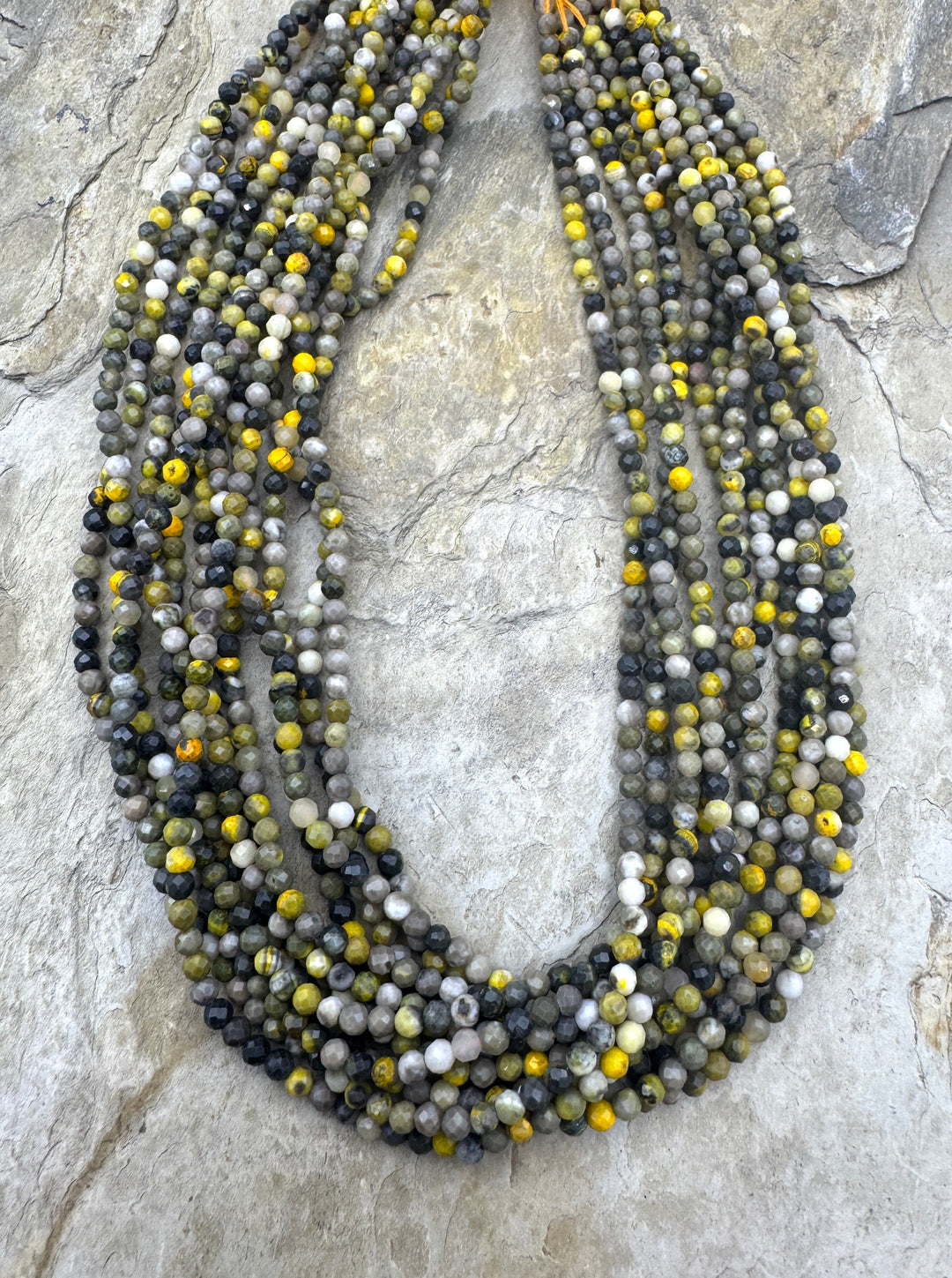 Bumblebee Jasper Micro Faceted 3mm Round Beads 13 Inch