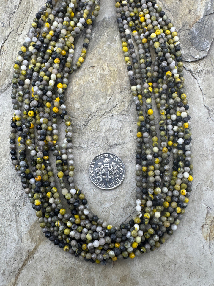Bumblebee Jasper Micro Faceted 3mm Round Beads 13 Inch