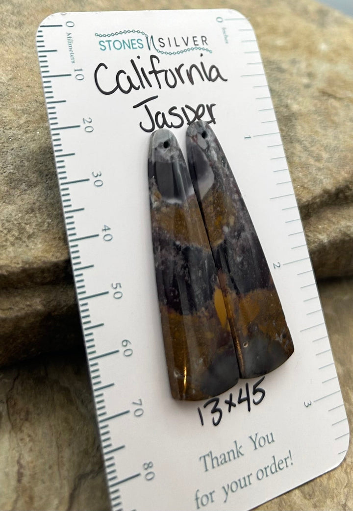 California Jasper Matching Earring Slab Bead Pair 13x45mm