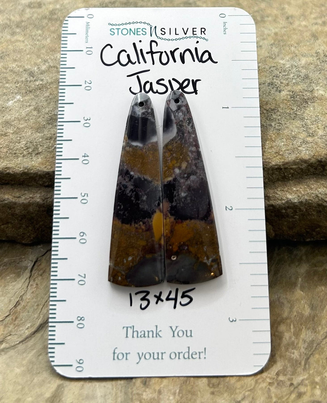 California Jasper Matching Earring Slab Bead Pair 13x45mm