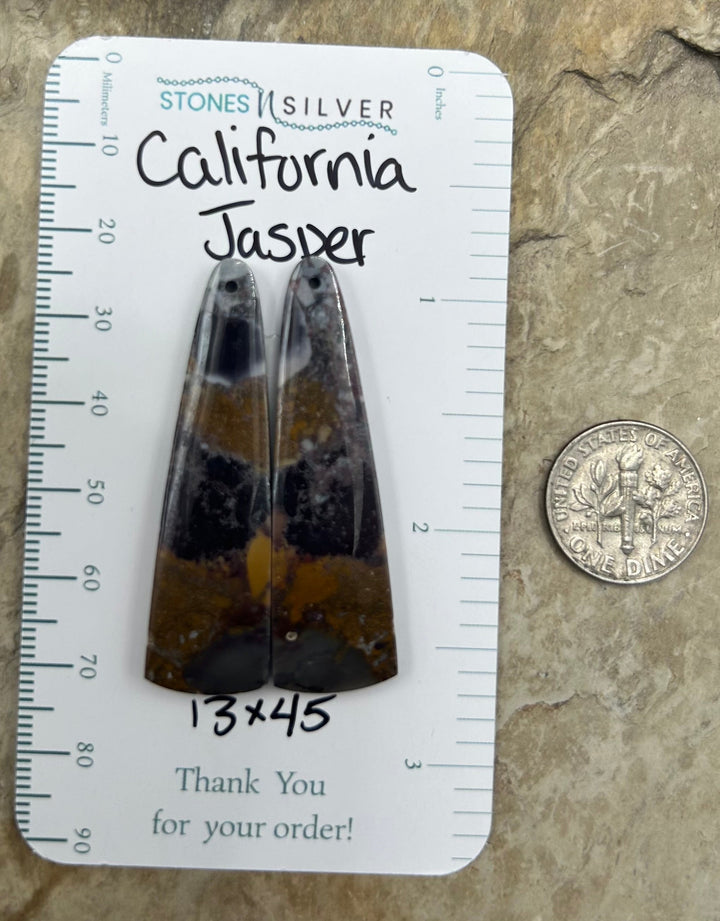 California Jasper Matching Earring Slab Bead Pair 13x45mm