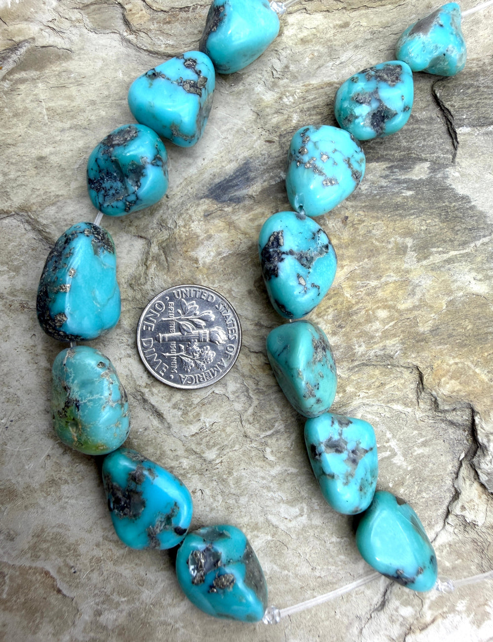 Campitos (Mex) Turquoise 7 Bead Focal Strand with Pyrite