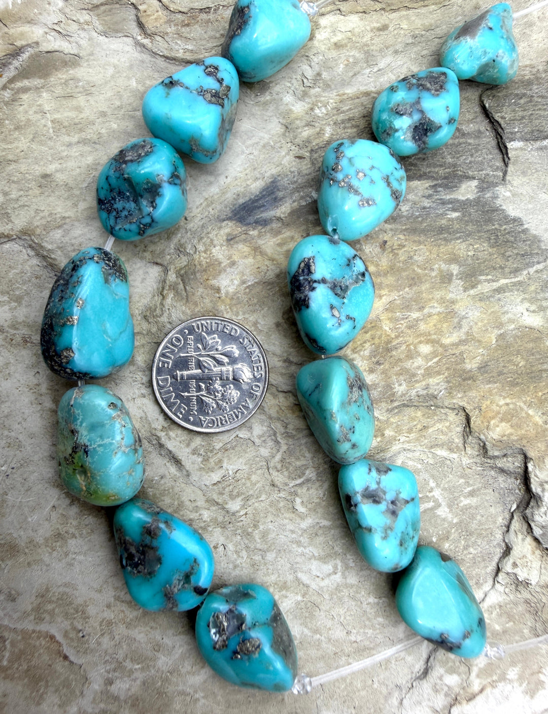 Campitos (Mex) Turquoise 7 Bead Focal Strand with Pyrite
