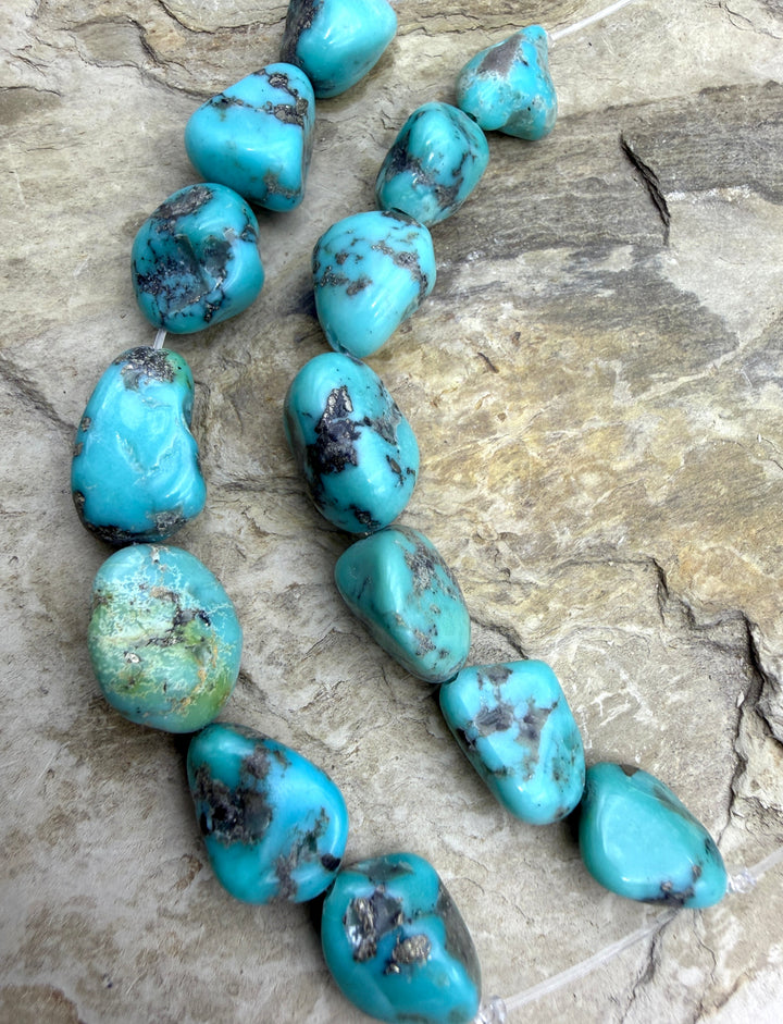 Campitos (Mex) Turquoise 7 Bead Focal Strand with Pyrite