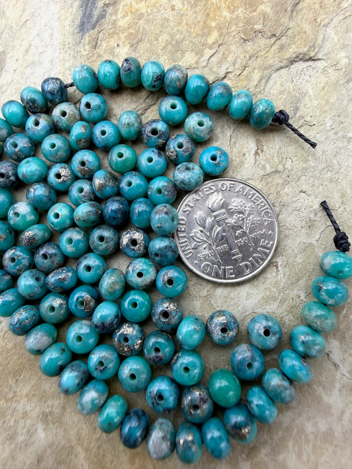 Campitos (Mex) Turquoise with Pyrite 5mm Rondelle Beads