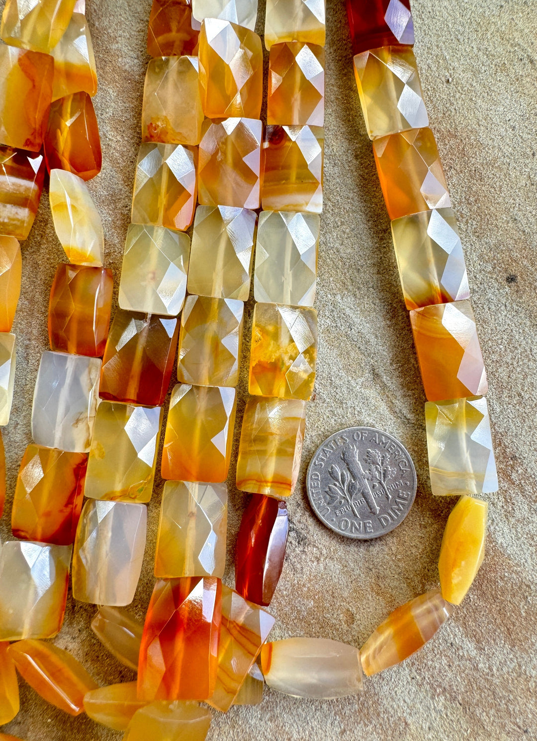 Carnelian Faceted 10x35mm Rectangle Bead Strand 16 inch