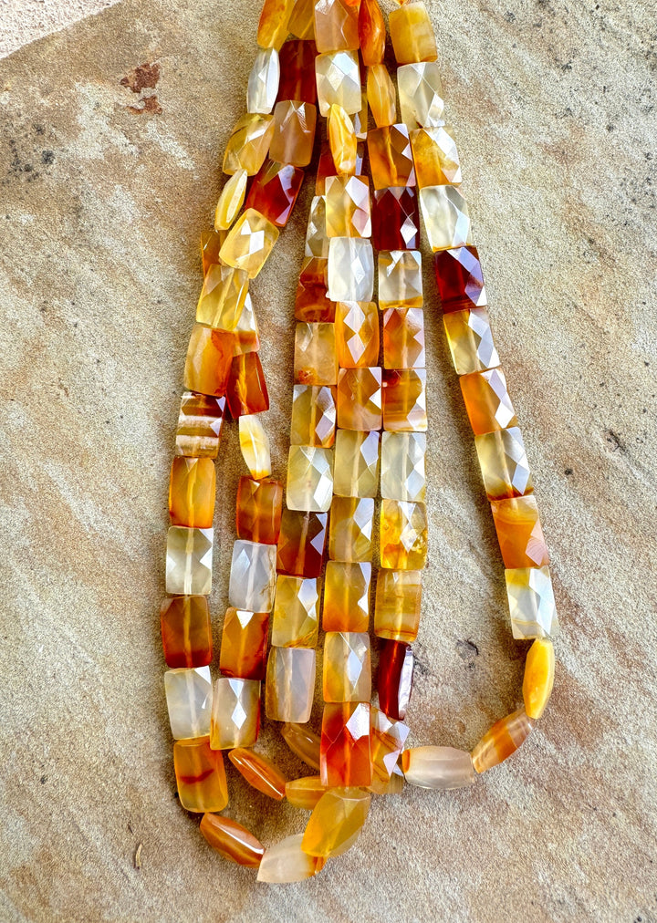 Carnelian Faceted 10x35mm Rectangle Bead Strand 16 inch