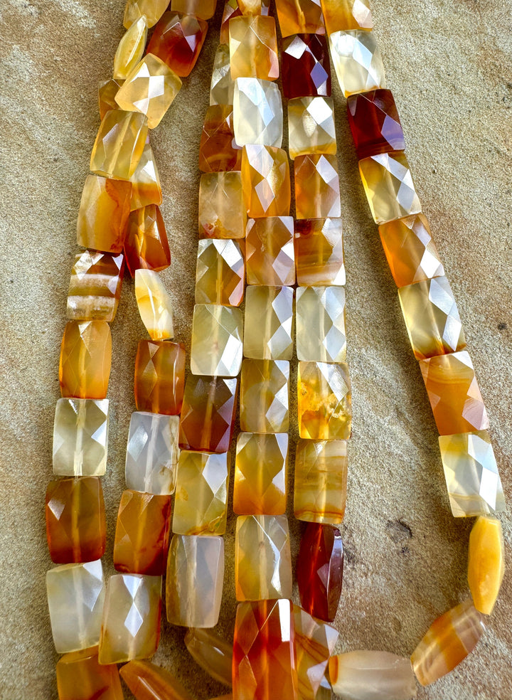 Carnelian Faceted 10x35mm Rectangle Bead Strand 16 inch