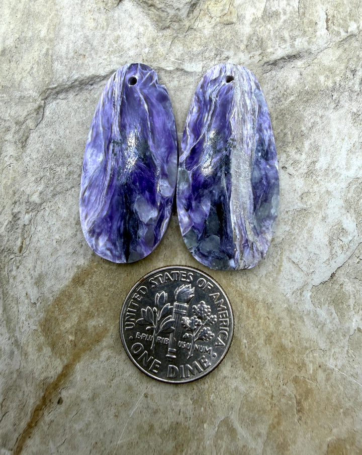 Charoite (Russia) Matching Earring Slab Bead Pair 16x33mm