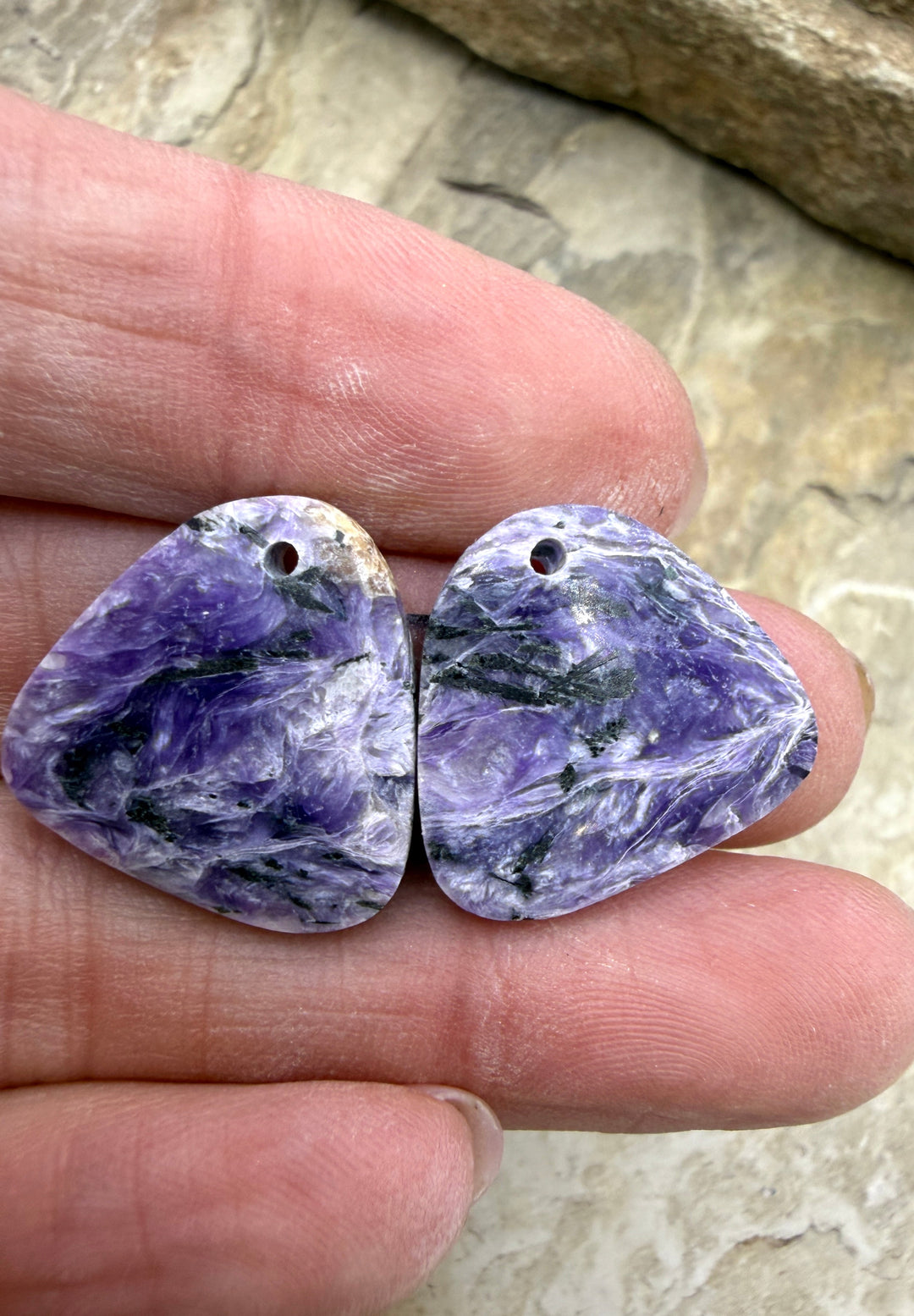 Charoite (Russia) Matching Earring Slab Bead Pair 20mm