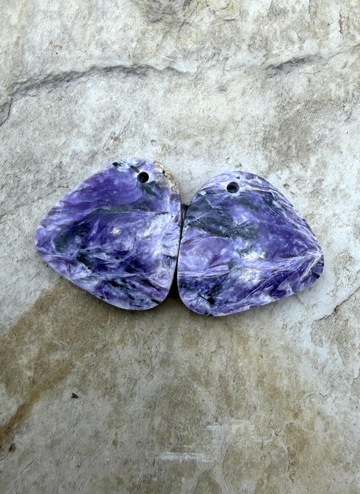 Charoite (Russia) Matching Earring Slab Bead Pair 20mm