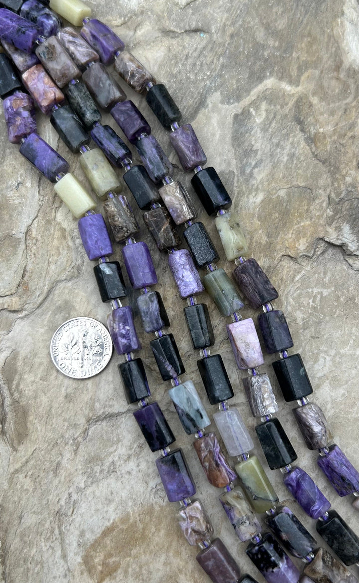 Charoite (Russia) Rectangular Tube Beads 6x12mm 16 Inch