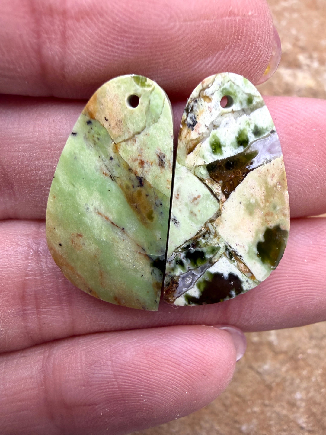 Chrome Chalcedony (Australia) Matching Earring Slab Bead Pair, 12x25mm 