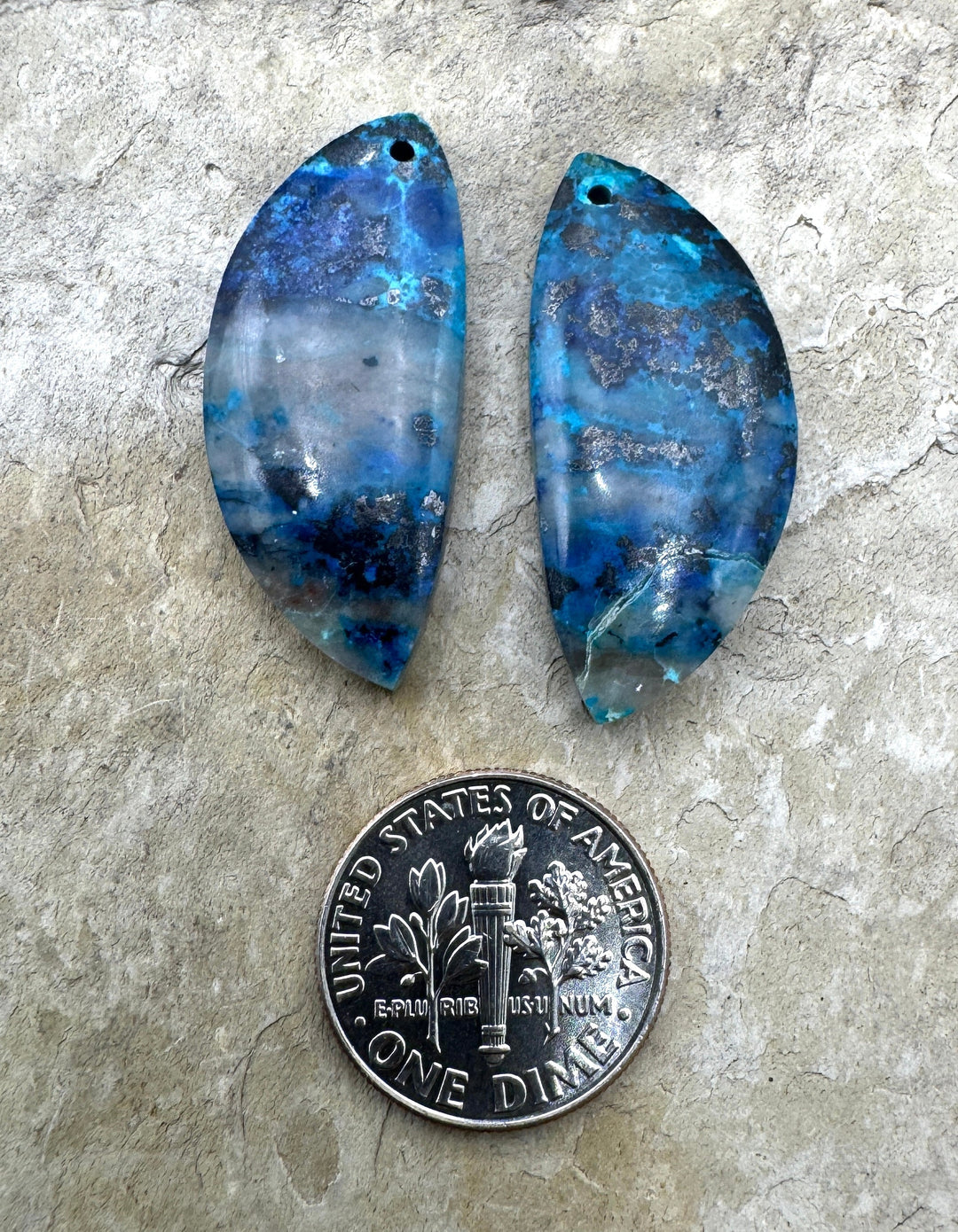 Chrysocolla Earring Slab Bead Pair 13x30mm - Parrot Wing