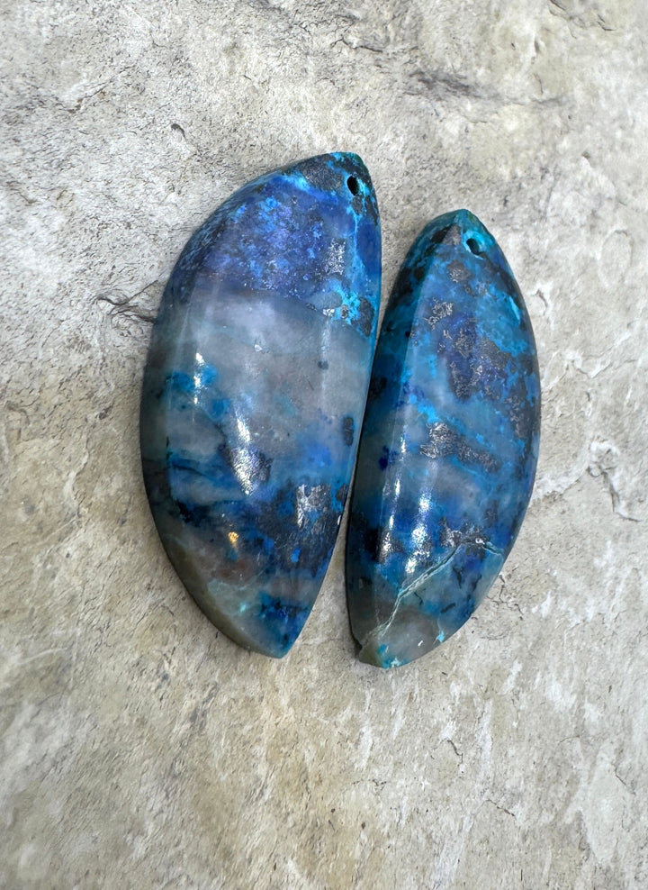 Chrysocolla Earring Slab Bead Pair 13x30mm - Parrot Wing