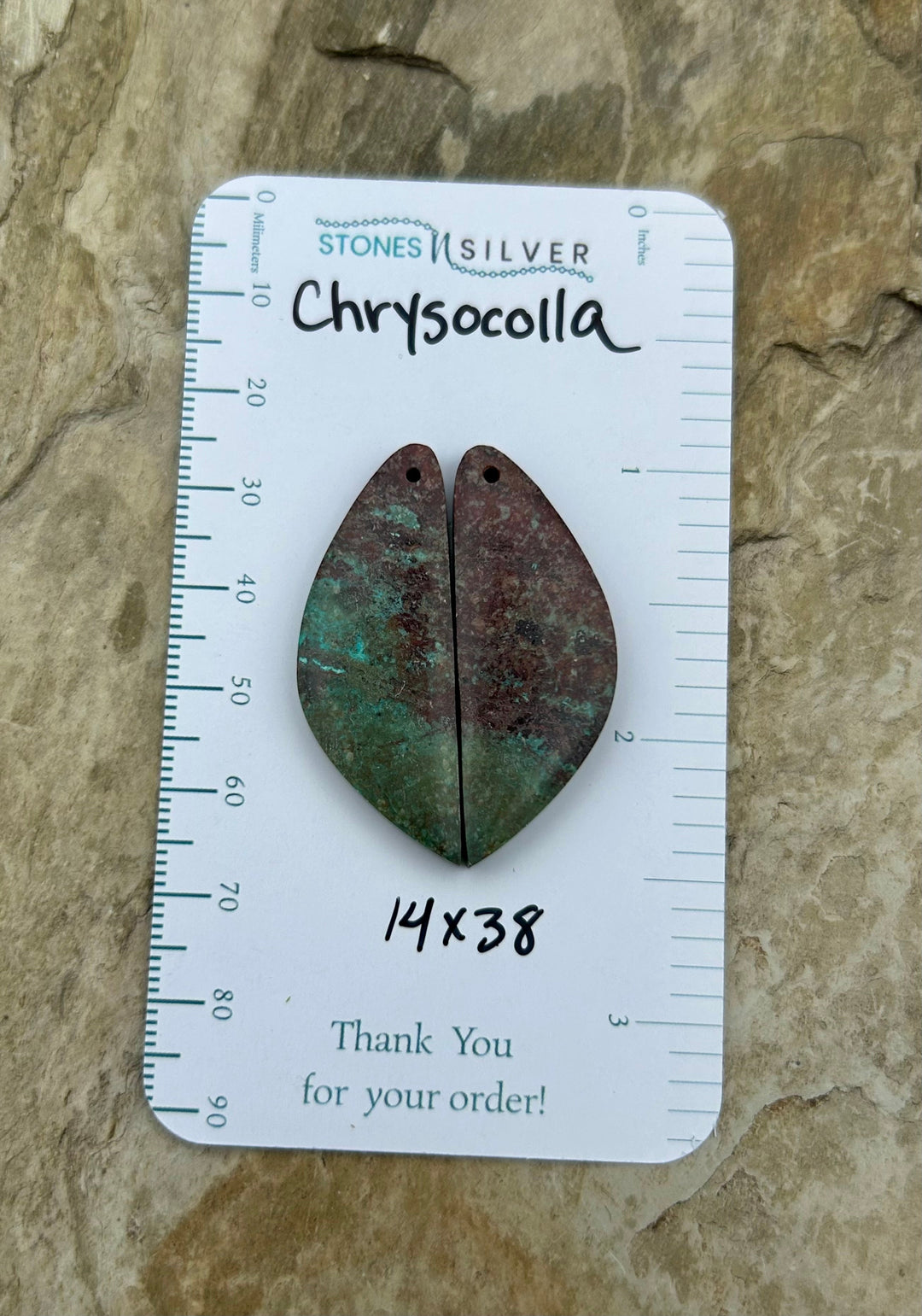 Chrysocolla Earring Slab Bead Pair 14x38mm - Variscite