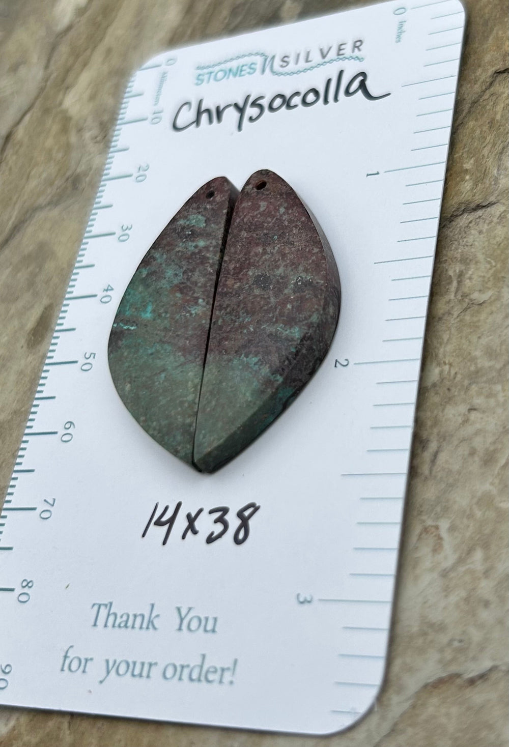 Chrysocolla Earring Slab Bead Pair 14x38mm - Variscite