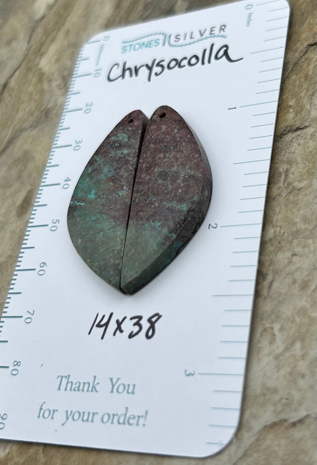 Chrysocolla Earring Slab Bead Pair 14x38mm - Variscite