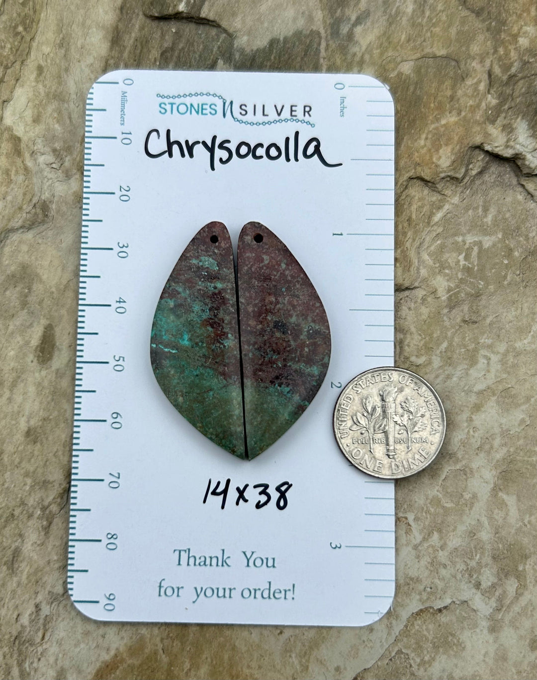 Chrysocolla Earring Slab Bead Pair 14x38mm - Variscite