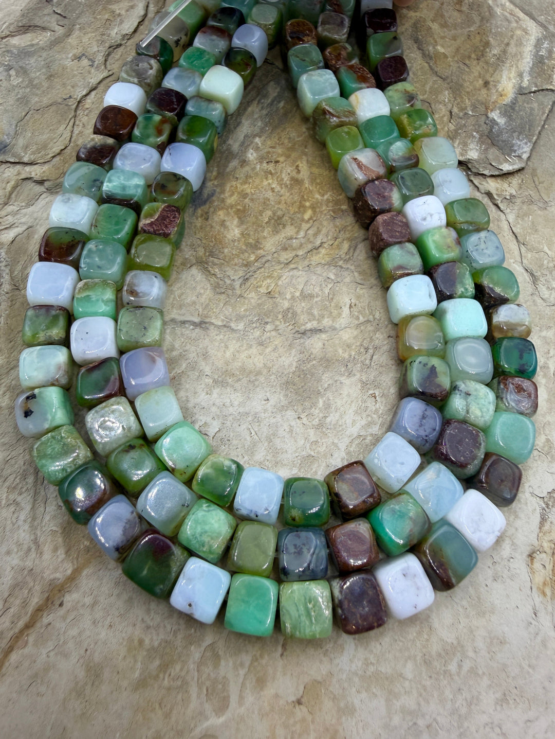 Chrysoprase (Australia) 8mm Cube Bead Strand 16 inch Strand