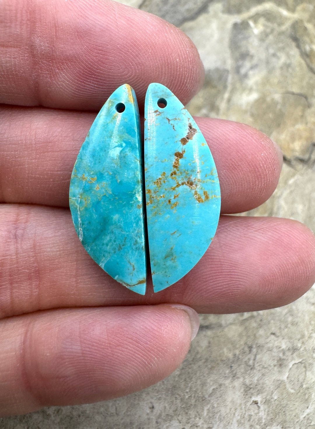 Clavelina Turquoise (Chile) Matching Earring Slab Bead Pair