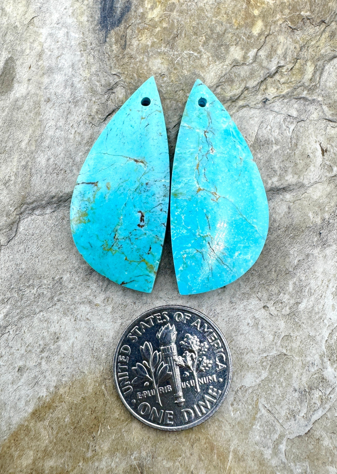 Clavelina Turquoise (Chile) Matching Earring Slab Bead Pair