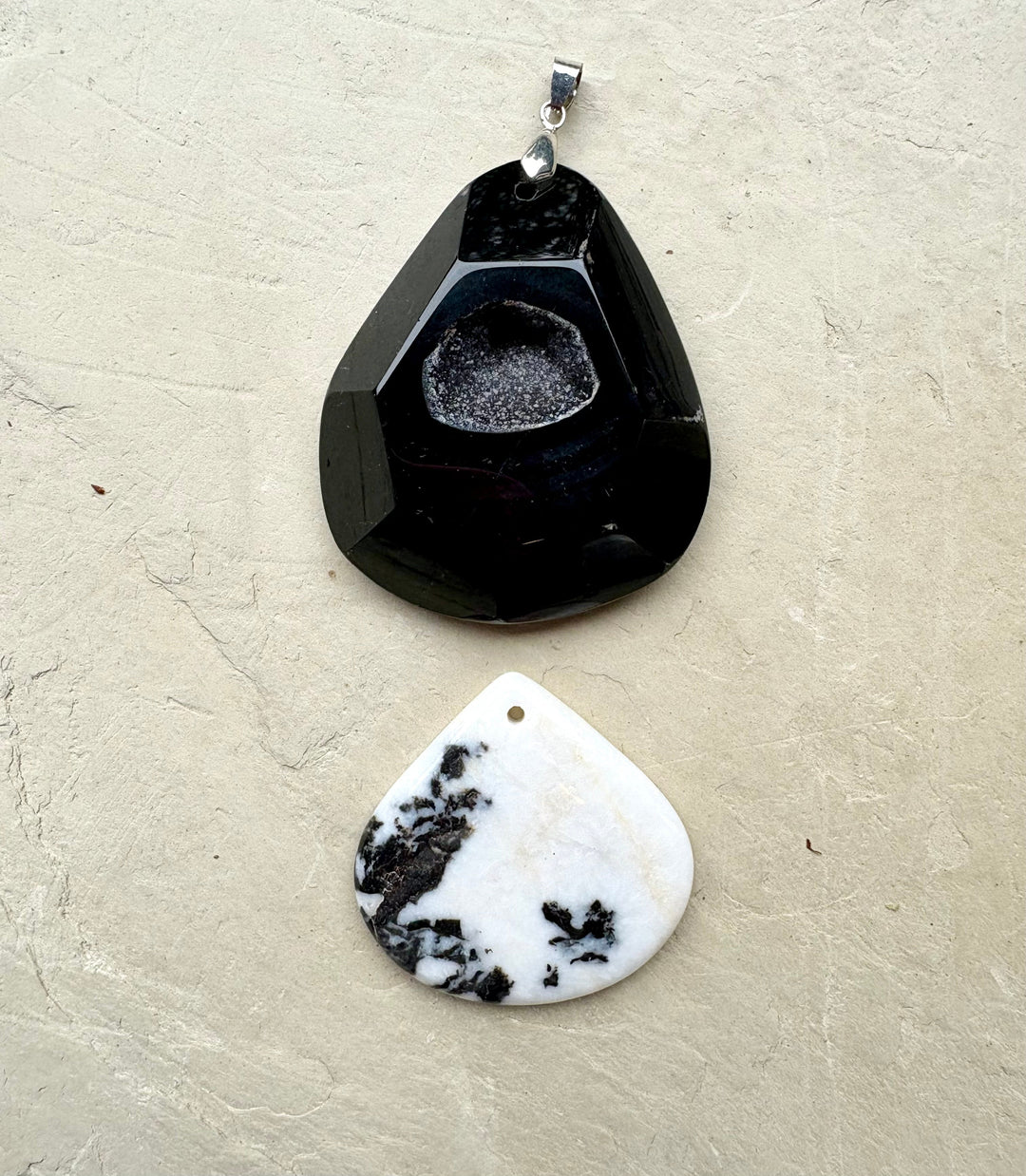 CLOSEOUT LOT 2 BIG Focal Pendants Zebra Jasper and Druzy