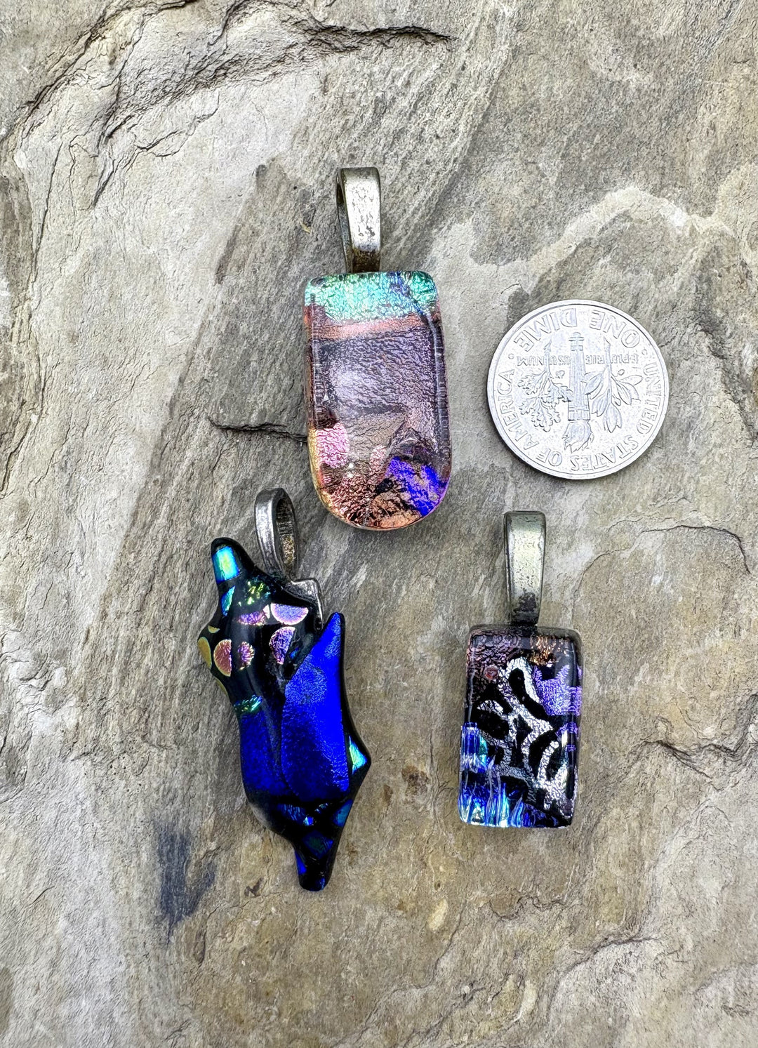 CLOSEOUT LOT 3 Dichroic Fused Glass Pendants - Mixed Lots