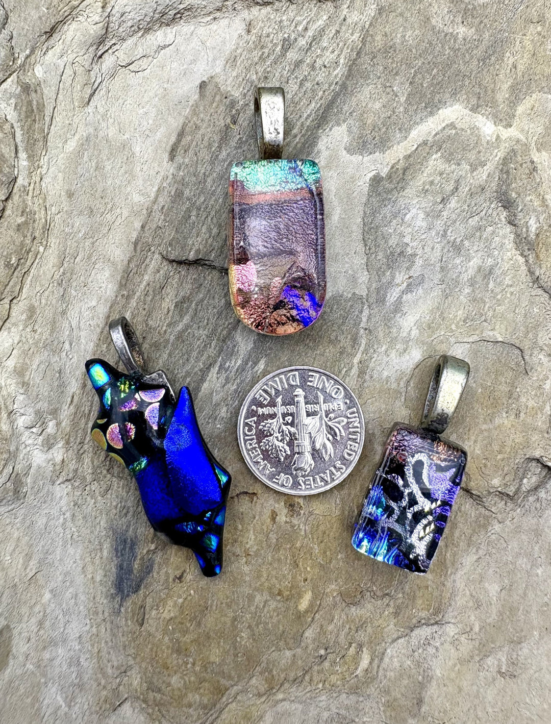 CLOSEOUT LOT 3 Dichroic Fused Glass Pendants - Mixed Lots