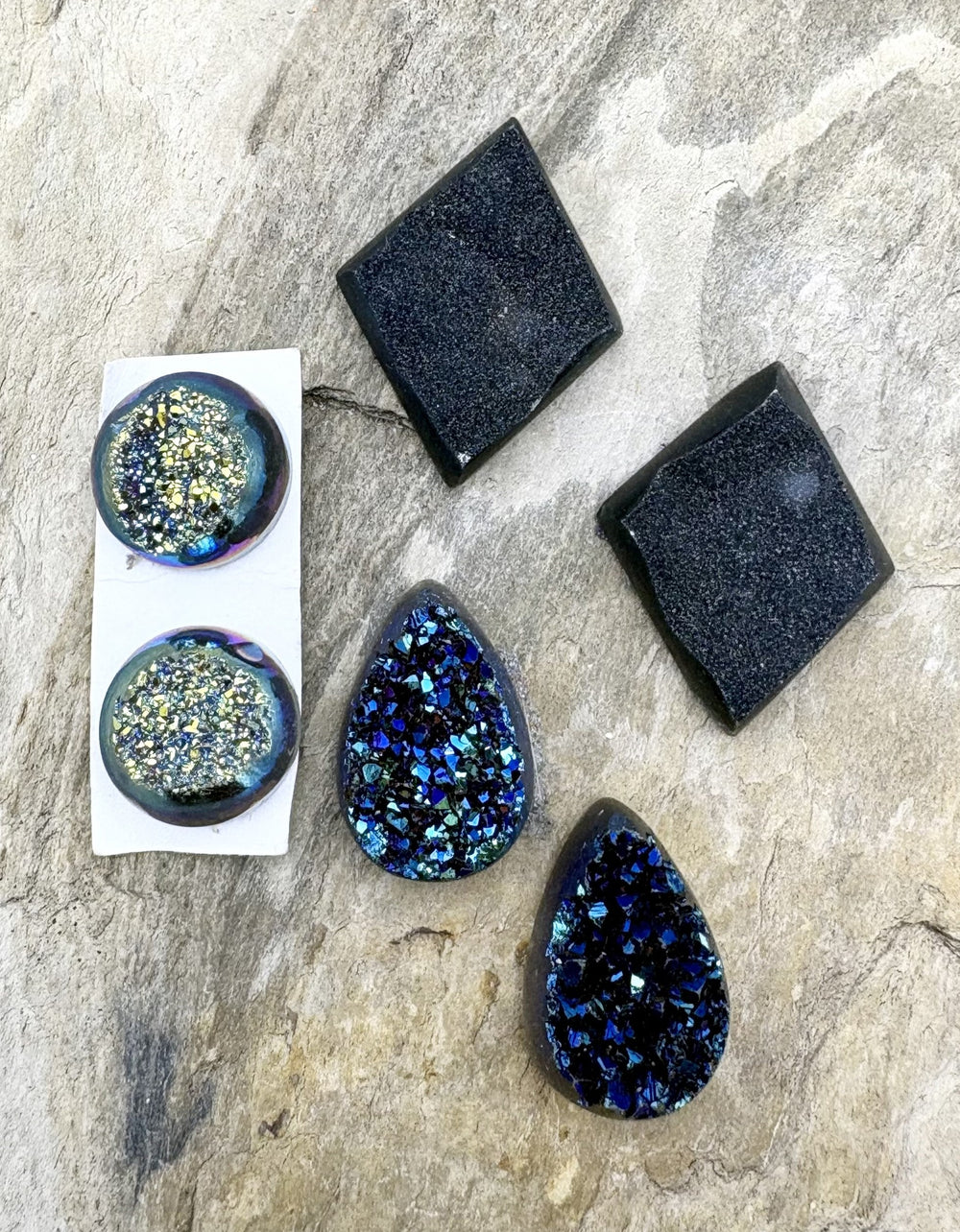 CLOSEOUT LOT 3 Pair of Premium Coated Druzy Cabochons