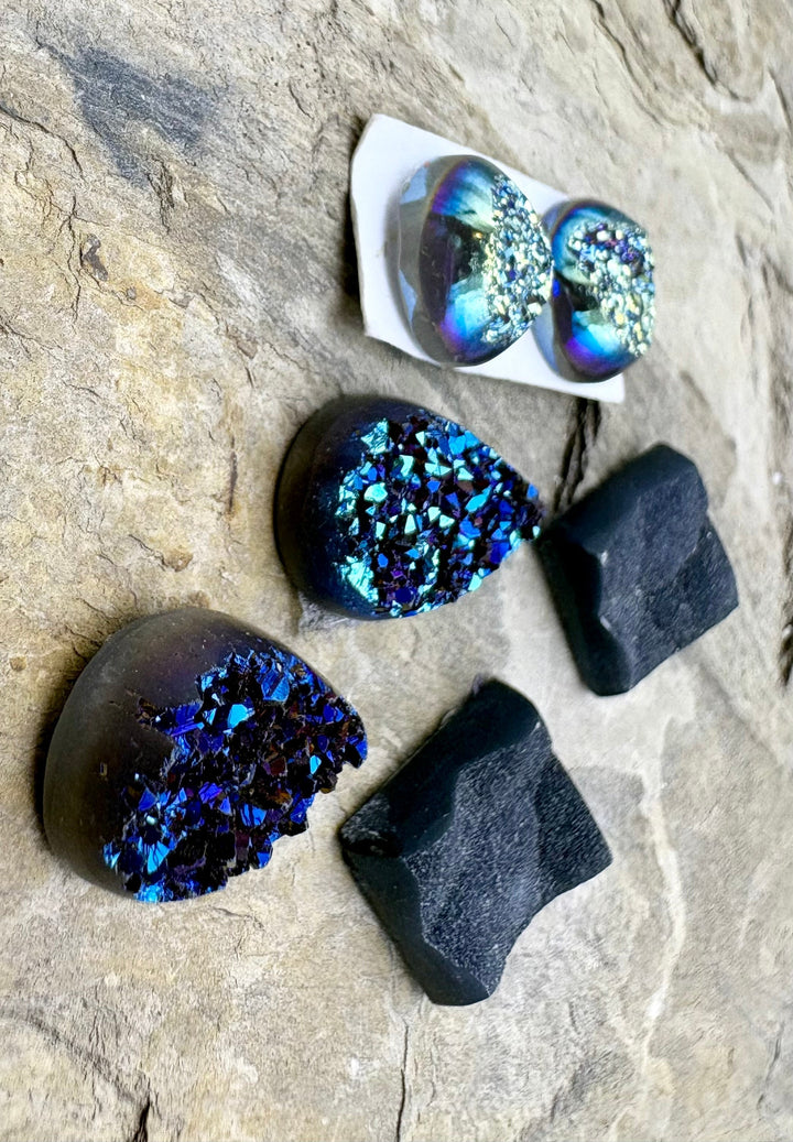 CLOSEOUT LOT 3 Pair of Premium Coated Druzy Cabochons