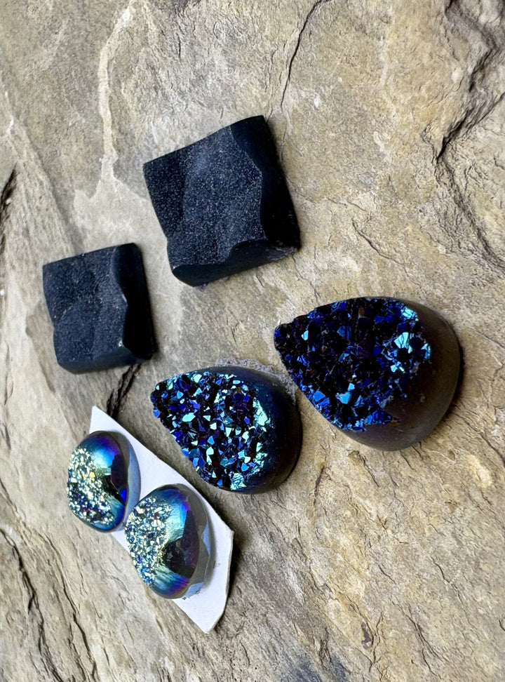 CLOSEOUT LOT 3 Pair of Premium Coated Druzy Cabochons