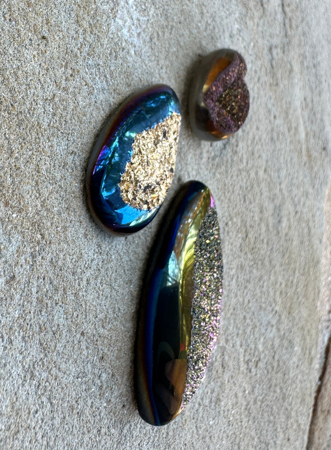 CLOSEOUT LOT 3 Titanium Coated Druzy Cabochons - Mixed Lots