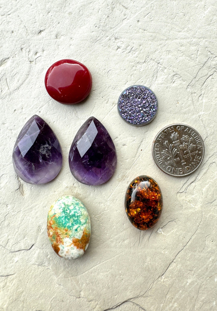 CLOSEOUT LOT 6 Cabochons Amethyst Amber Turquoise and more