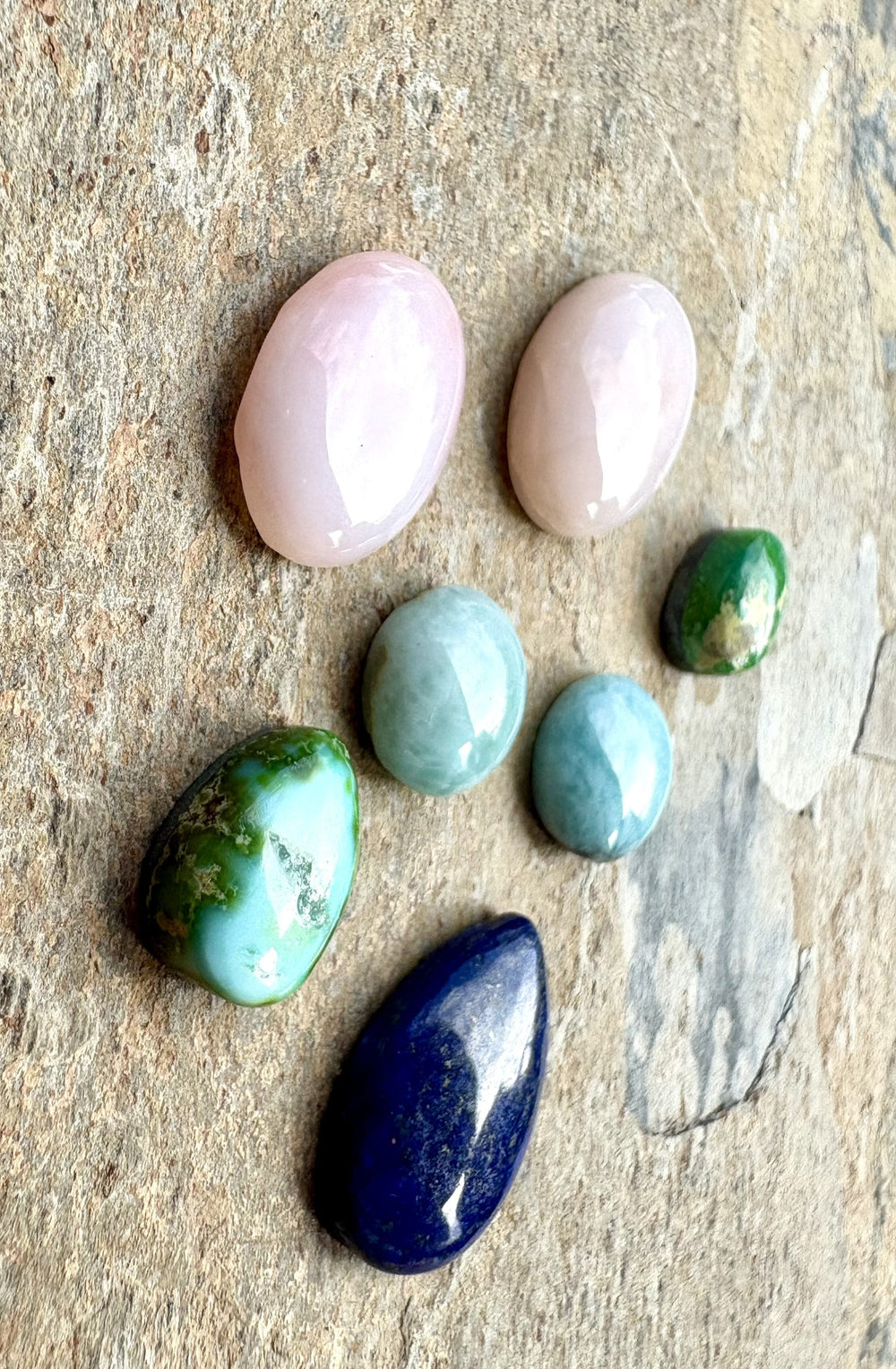 CLOSEOUT LOT 7 Cabochons Pink Opal Larimar and Lapis