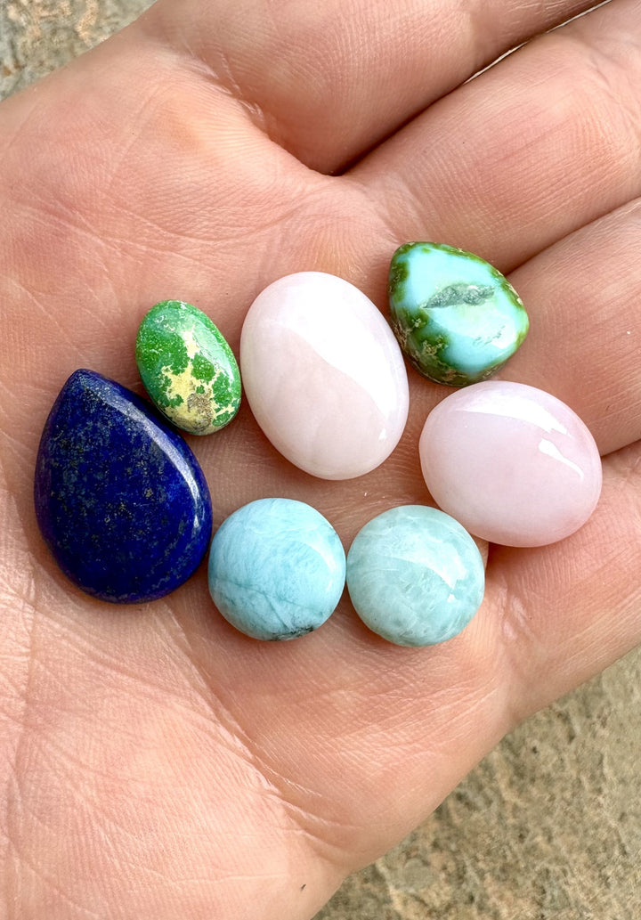 CLOSEOUT LOT 7 Cabochons Pink Opal Larimar and Lapis