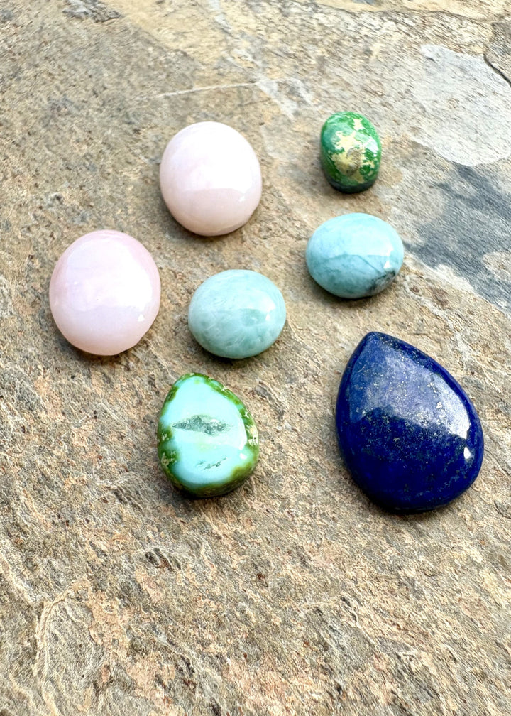 CLOSEOUT LOT 7 Cabochons Pink Opal Larimar and Lapis