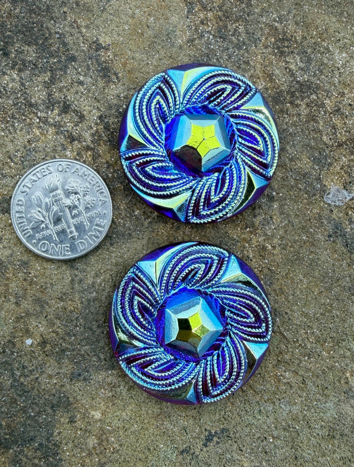 CLOSEOUT LOT of 2 Antique Czech Glass Button Cabochons 28mm
